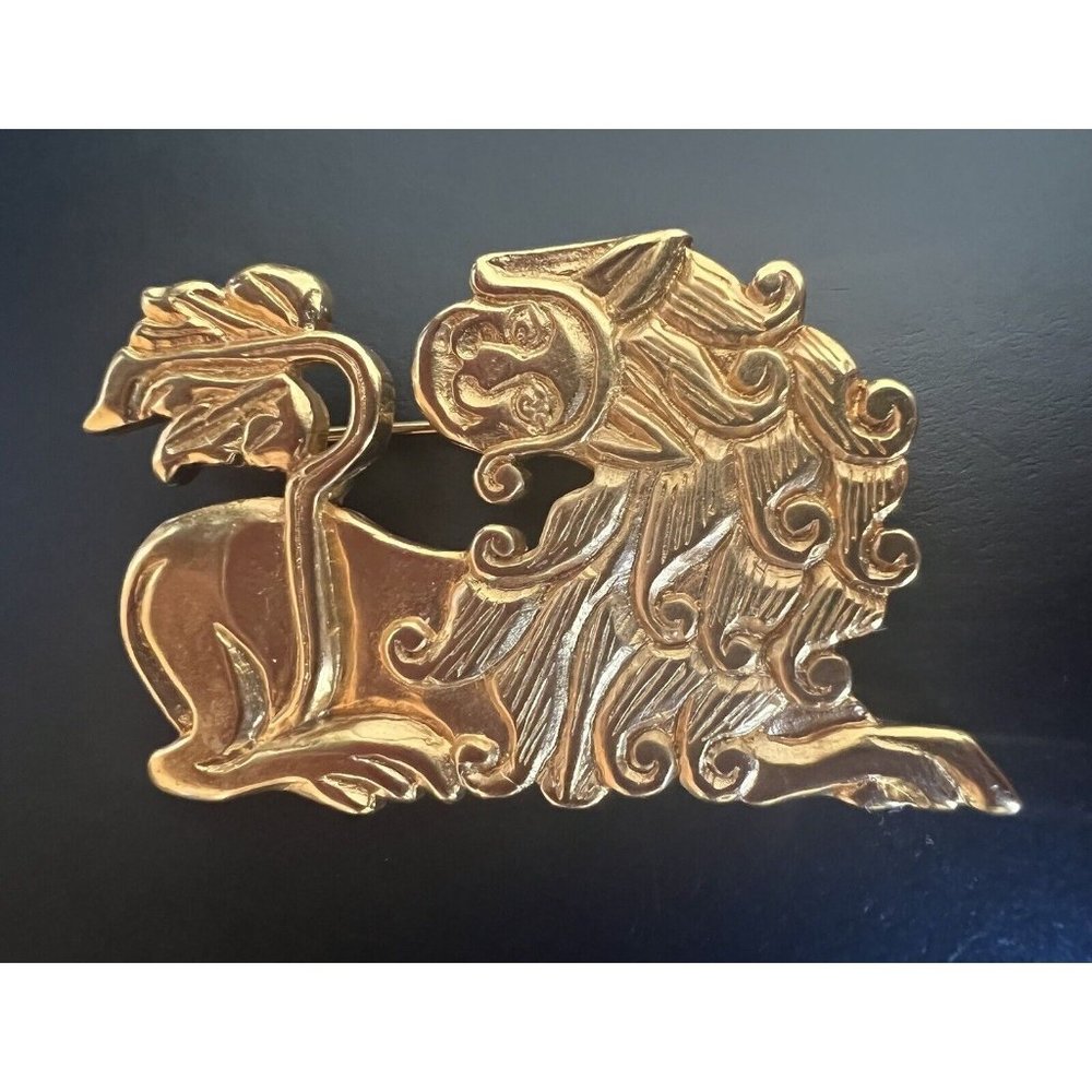 METROPOLITAN MUSEUM OF ART MMA 1990 FIGURAL LION FACE GOLD TONE BROOCH PIN RARE!